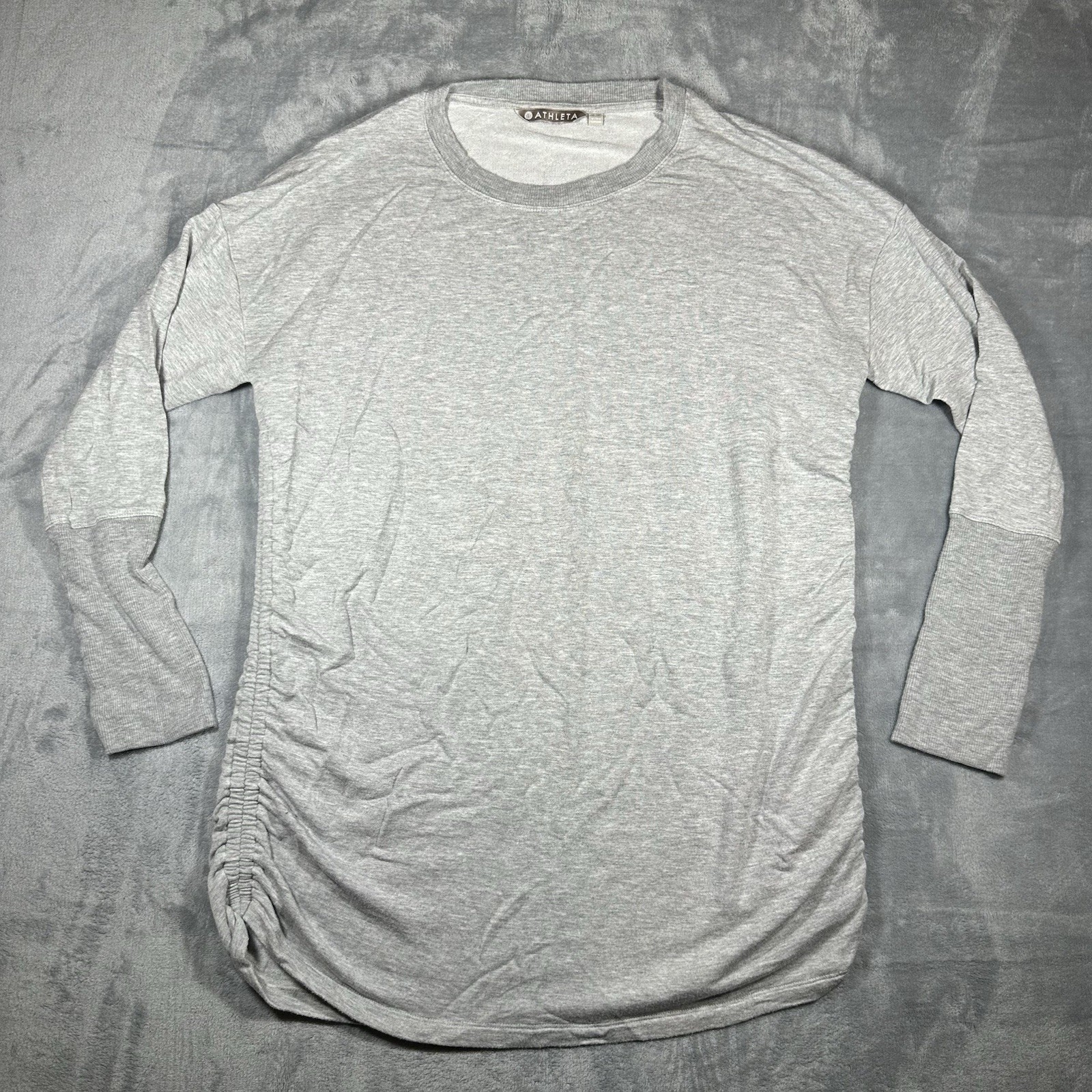 Athleta Drishti Ruched Sweatshirt Womens Large Gray Long Sleeve Stretch Pullover