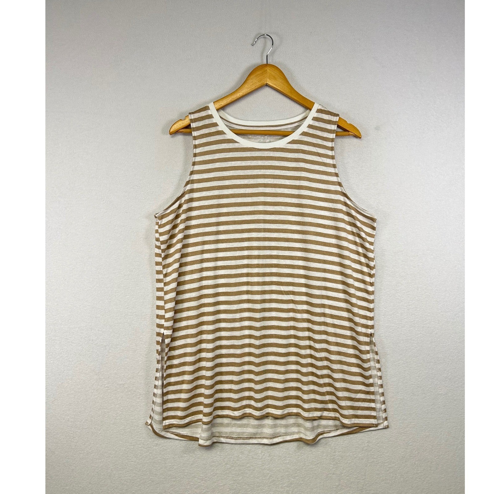 24/7 Stripes Tank Top Womens XL Sleeveless Side Slit Casual