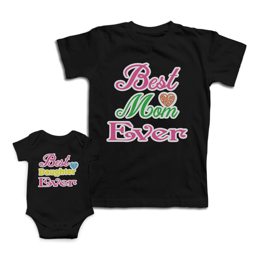 Mom and Baby Matching Outfits Best Mom Daughter Ever Heart Cotton Match Clothes
