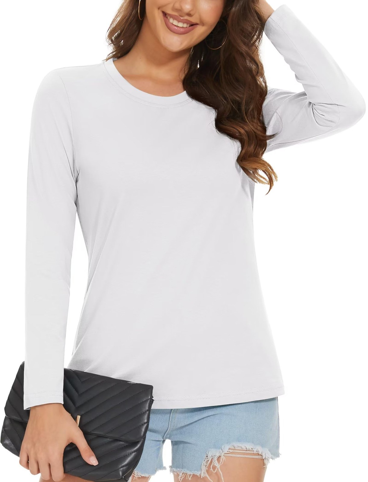 Women’s Long Sleeve Crew Neck Cotton T-Shirt Classic Fit Shirt Casual Tee Tops