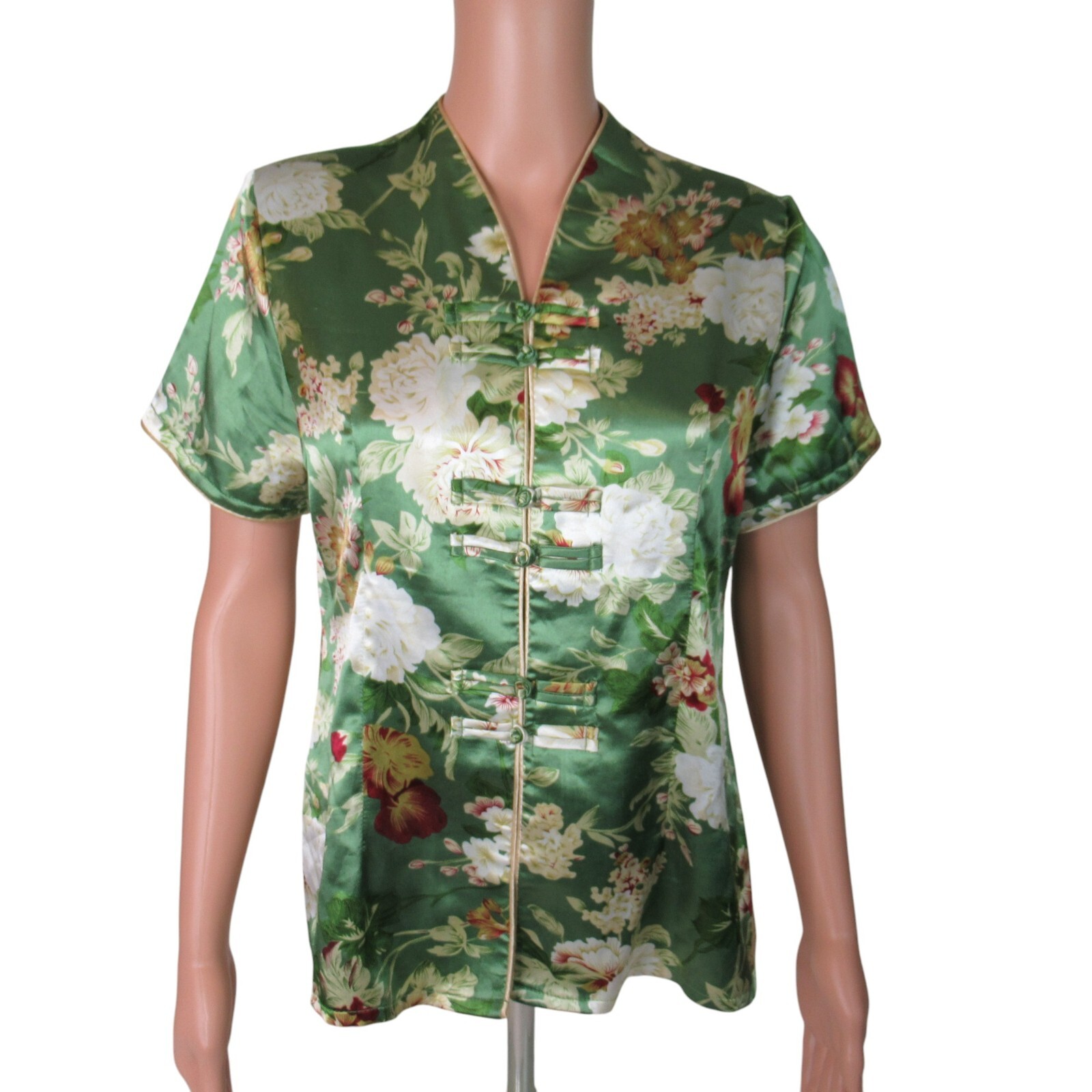 Langmanmeigui Womens Traditional Chinese Tang Blouse 2XL Green Silk Floral