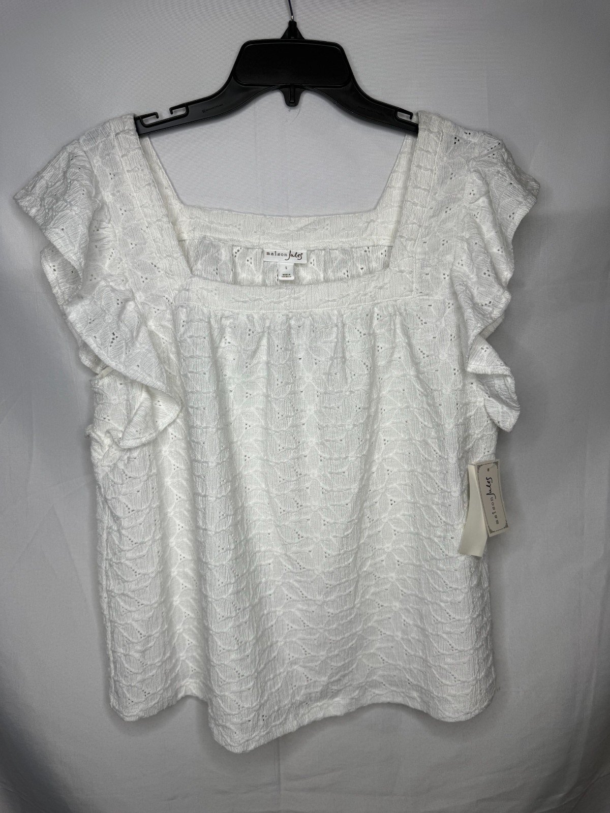 NWT Maison Jules Womens Off White Square Neck Flutter Sleeve Blouse Top Size L