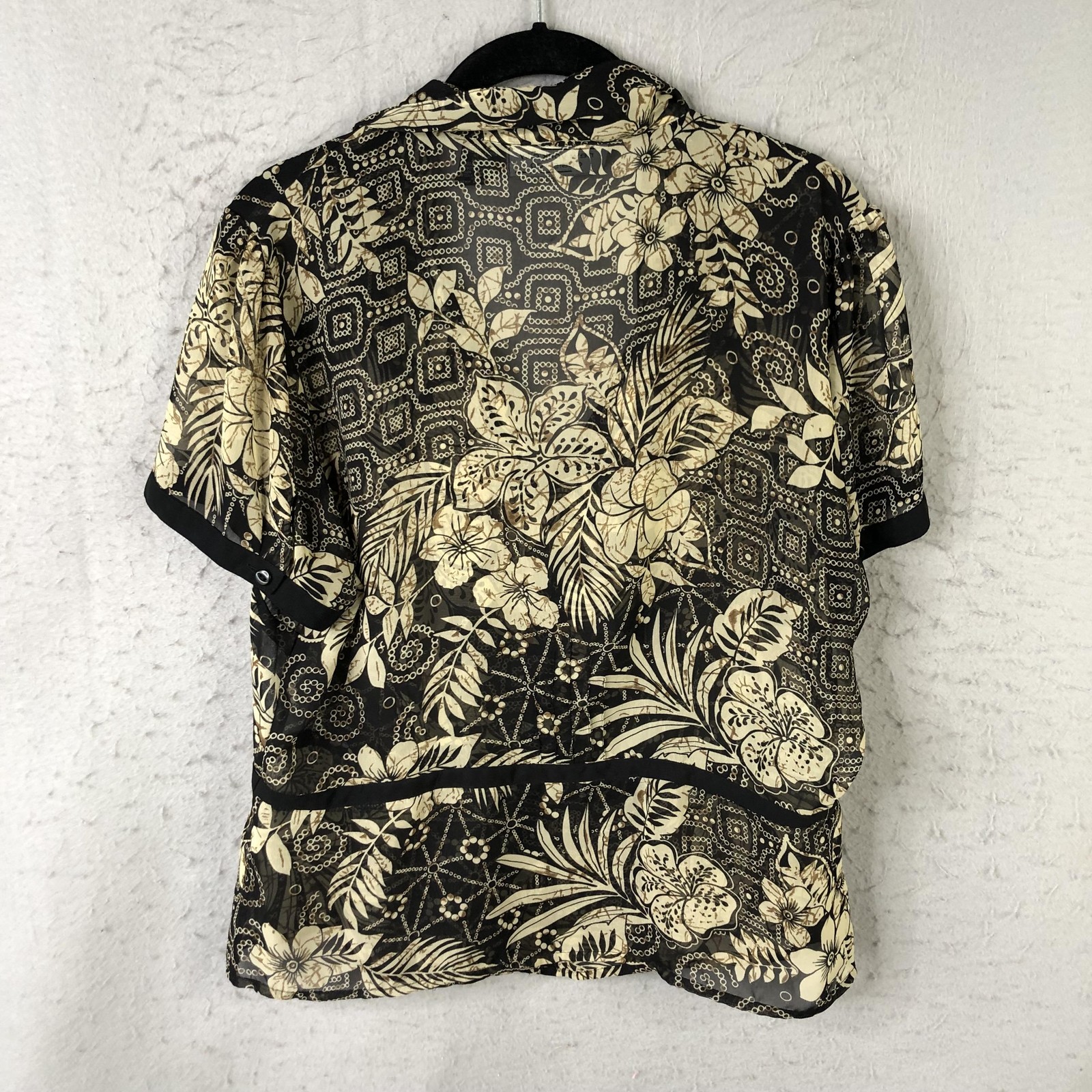 New York City Design Co. Blouse Womens Large Black Floral Sheer Hawaiian Top