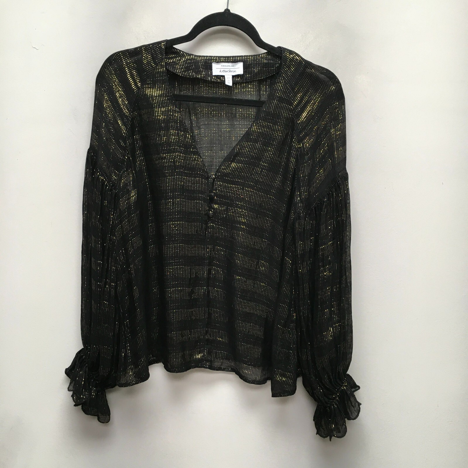 Paris Atelier & Other Stories Women Black Gold V-Neck Long Sleeve Tunic Top 10