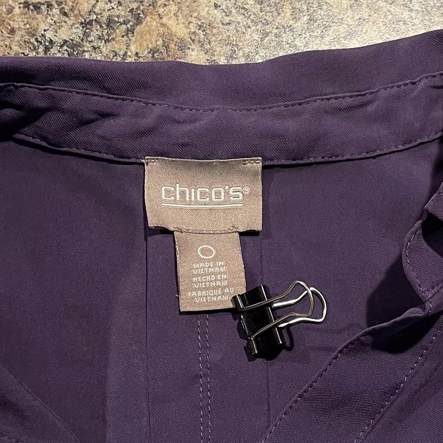 Chicos Tunic Top Frosted Twill Minimalist Classic Comfort Button Purple 0 Small