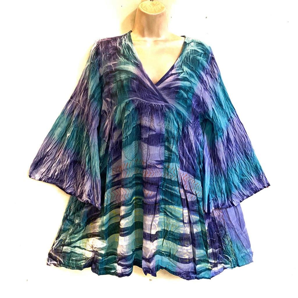 Sacred Threads Hippie Boho Festival Tie Dye Bell Sleeve V Neck Top 222413 B