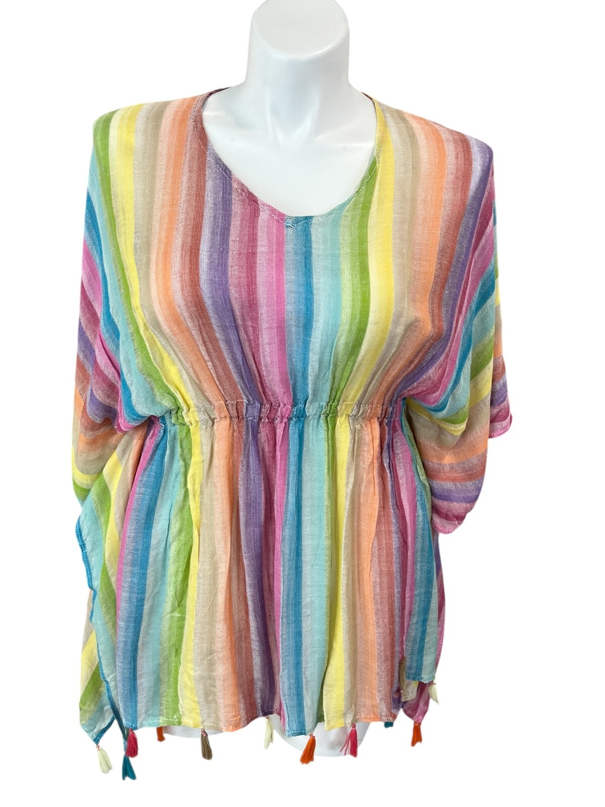 ACCESSORY ST Rainbow Peasant Chiffon Cinch Waist Blouse One Size 100% Rayon