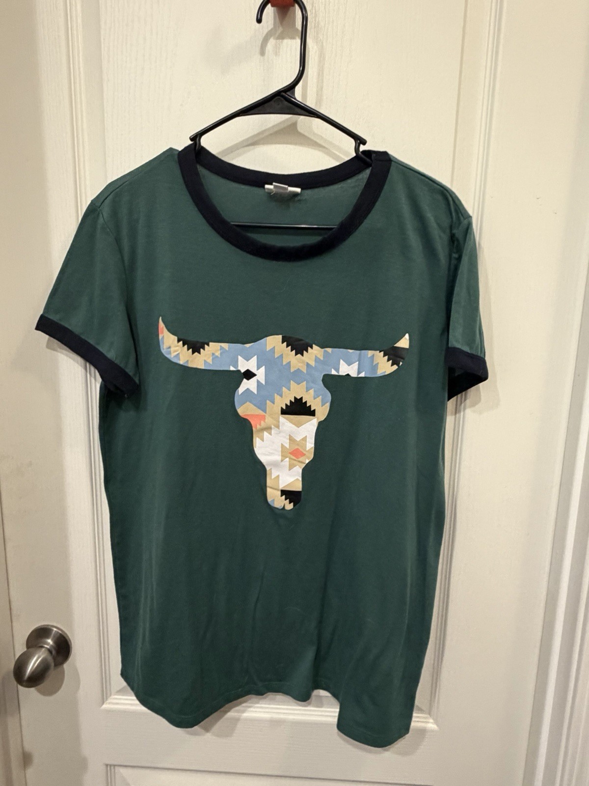 LuLaRoe Forest Green Tee With Black Trim And Multicolor Logo