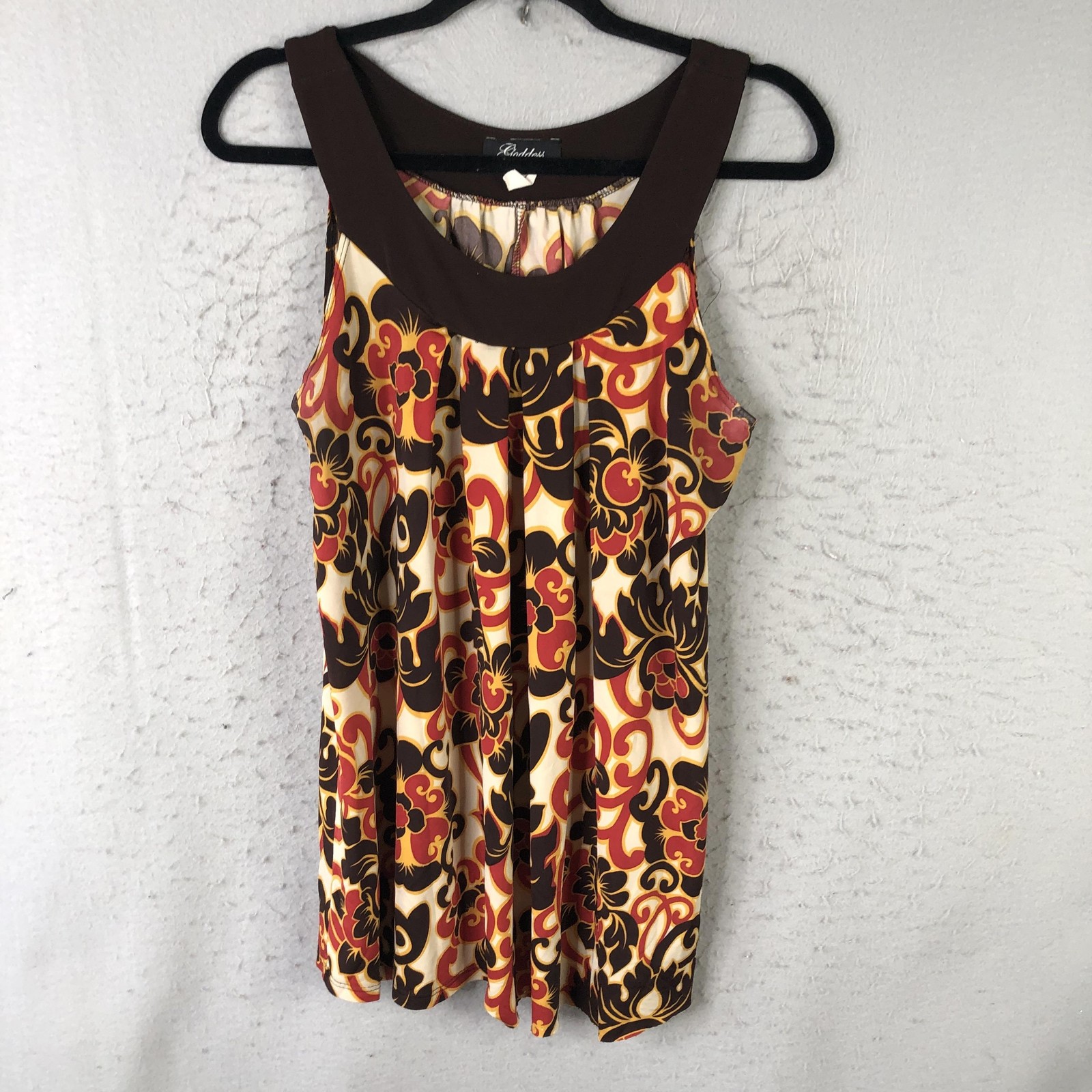 Y2K Tank Top Womens M Multicolor Floral Tunic Scoop Neck Retro 70s Flower Power