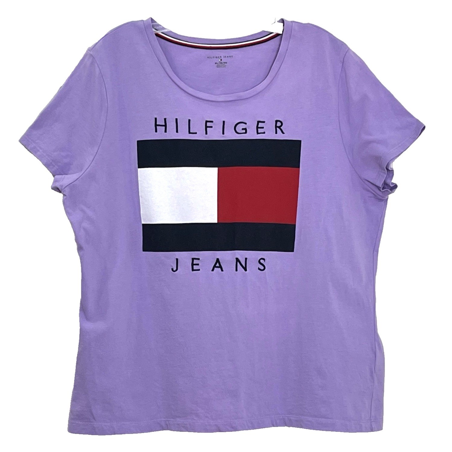 Tommy Hilfiger Jeans Women’s T-Shirt XL Purple Big Flag Embroidered Cap Sleeve