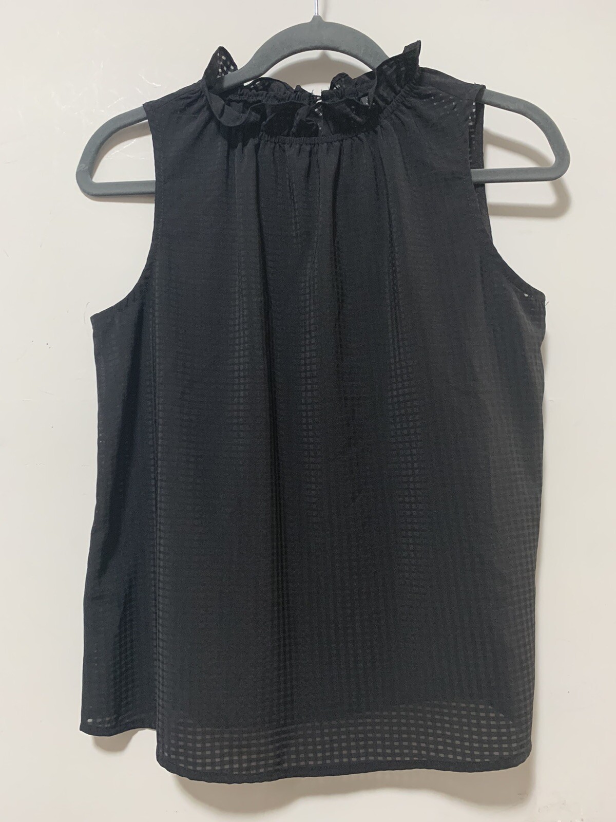 Versona Women XS Black Ruffle Tank Top Sheer Sleeveless Blouse Dressy Basic Boho