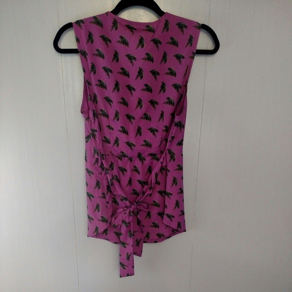 Attention Wrap Style Purple Feather Print Top