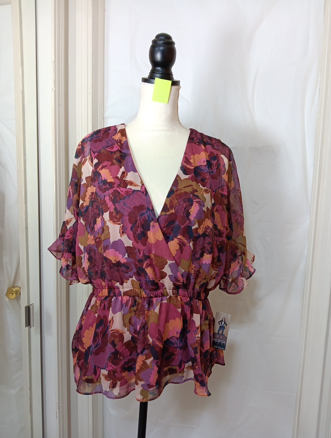 Sofia Jeans by Sofia Vergara Lined Multicolor Crossover Women Blouse Top Size XL