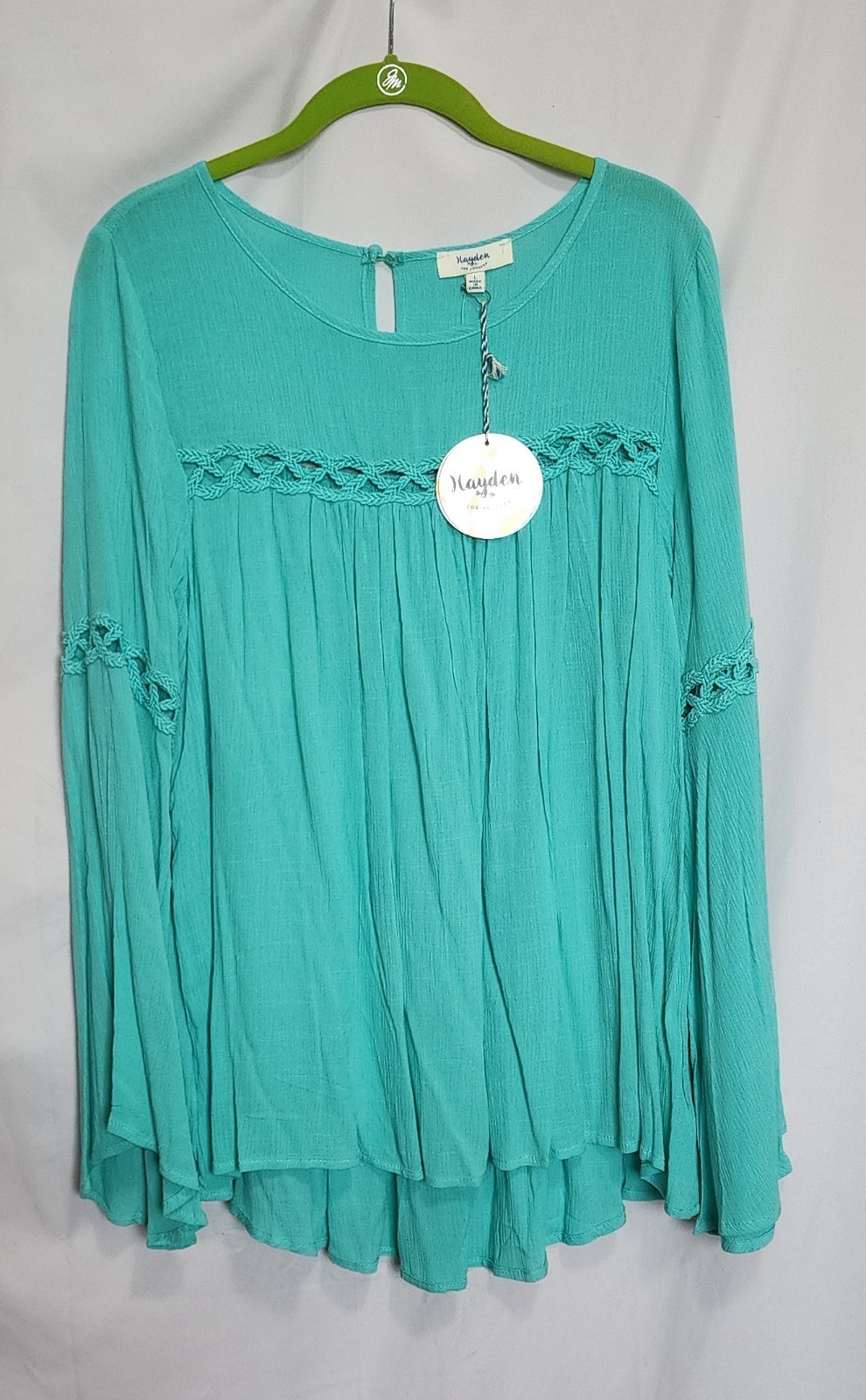 Gorgeous NWT HAYDEN LOS ANGELES Top Bell Sleeves HiLo Open Lattice Work Sz Lg