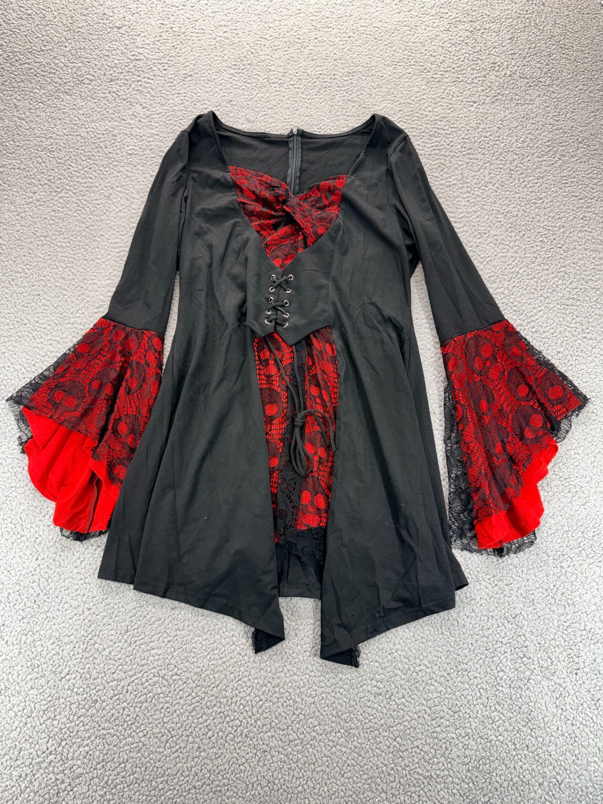 Unbranded Womens Halloween Vampire Lace-Up Flare Sleeve Top Black Red Size 1XL