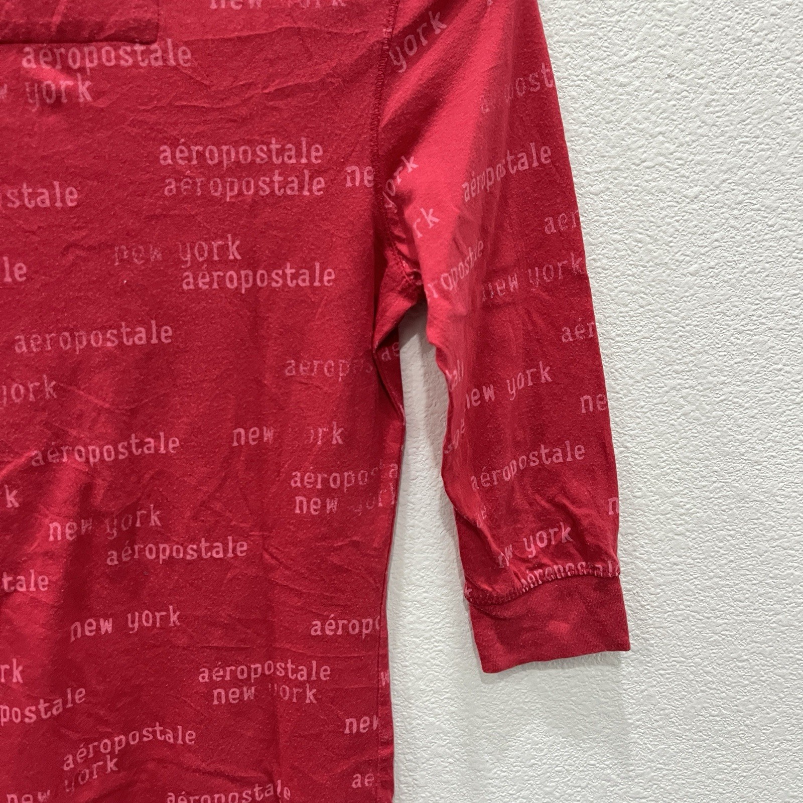Aeropostale Vintage Y2K Womens All Over Print Henley Top Bella Swan Spell out