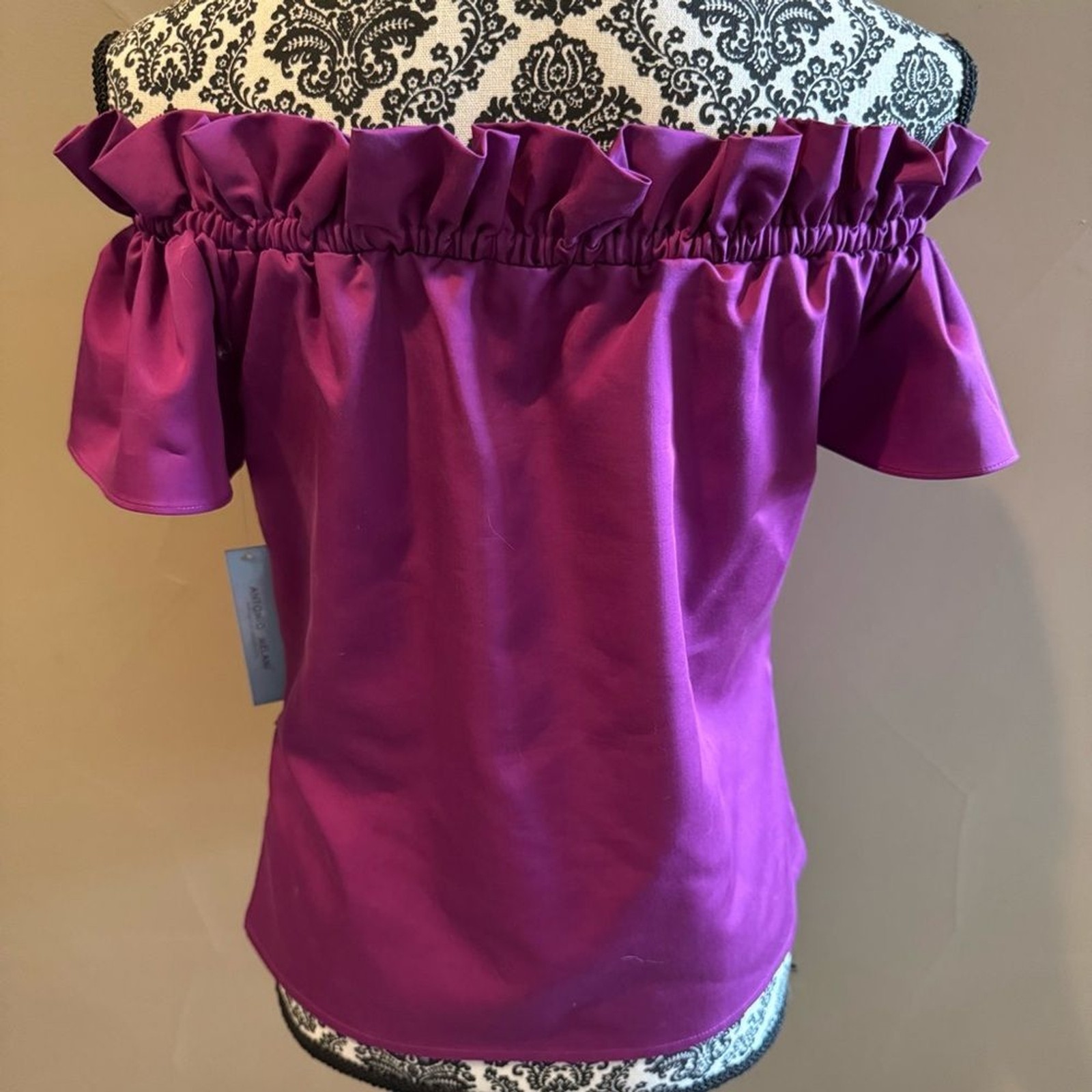WHBM Violet Off-Shoulder Ruffle Top