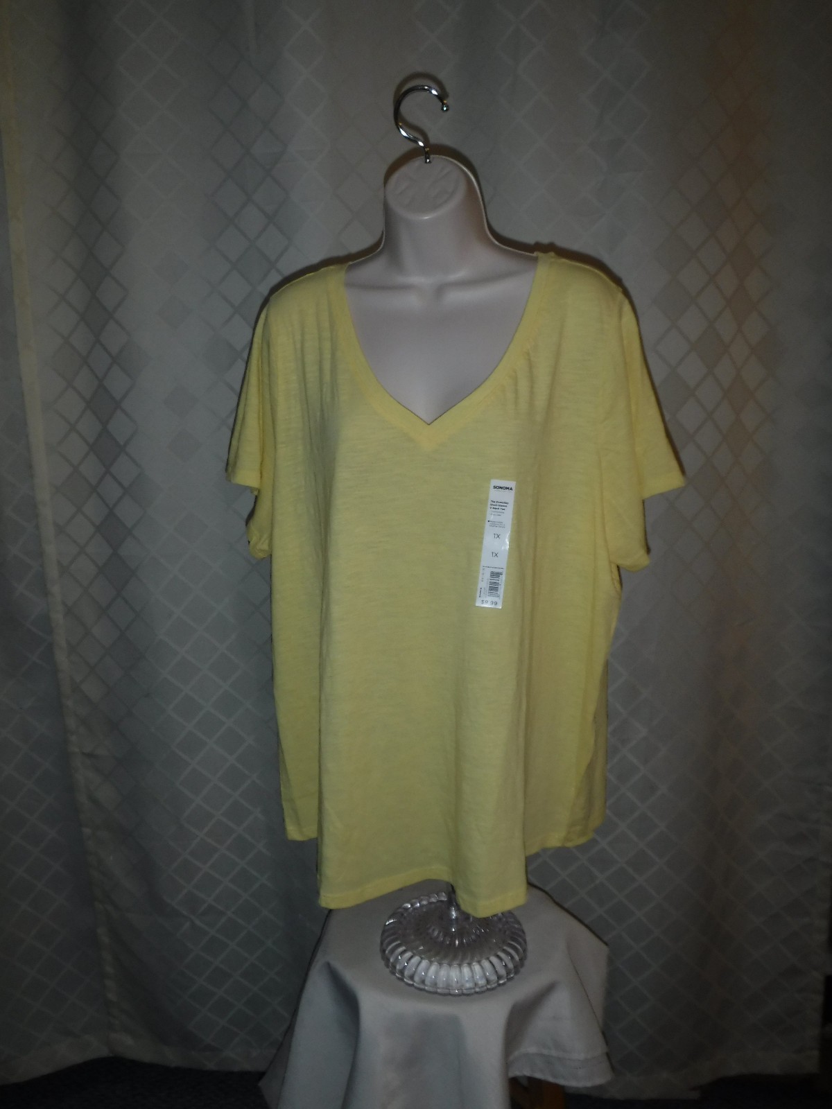 Size Plus Short Sleeve V Neck Women T-Shirts,3X,2X,1X, Sonoma Multi Color, Solid