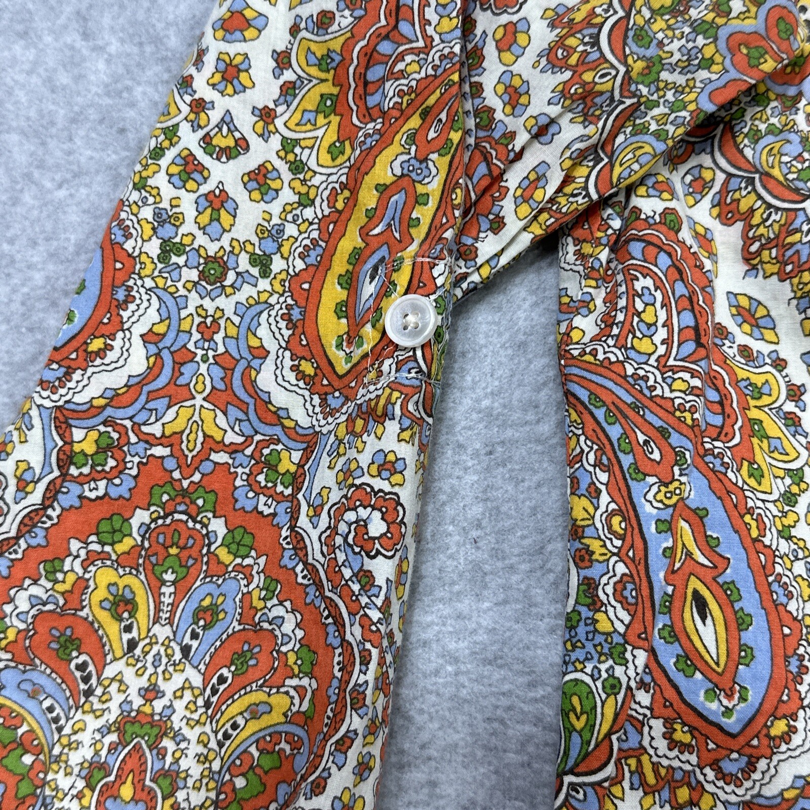 Talbots Top 10P Orange Paisley Roll Tab Flip Cuff Versatile Layer Everyday Wear