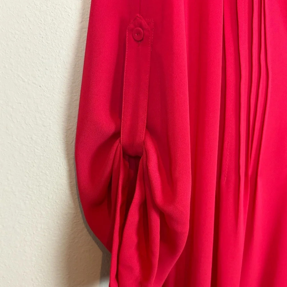BCBG MaxAzria Gena Red Berry Lightweight Semi-Sheer Pull Over Tunic Top Blouse