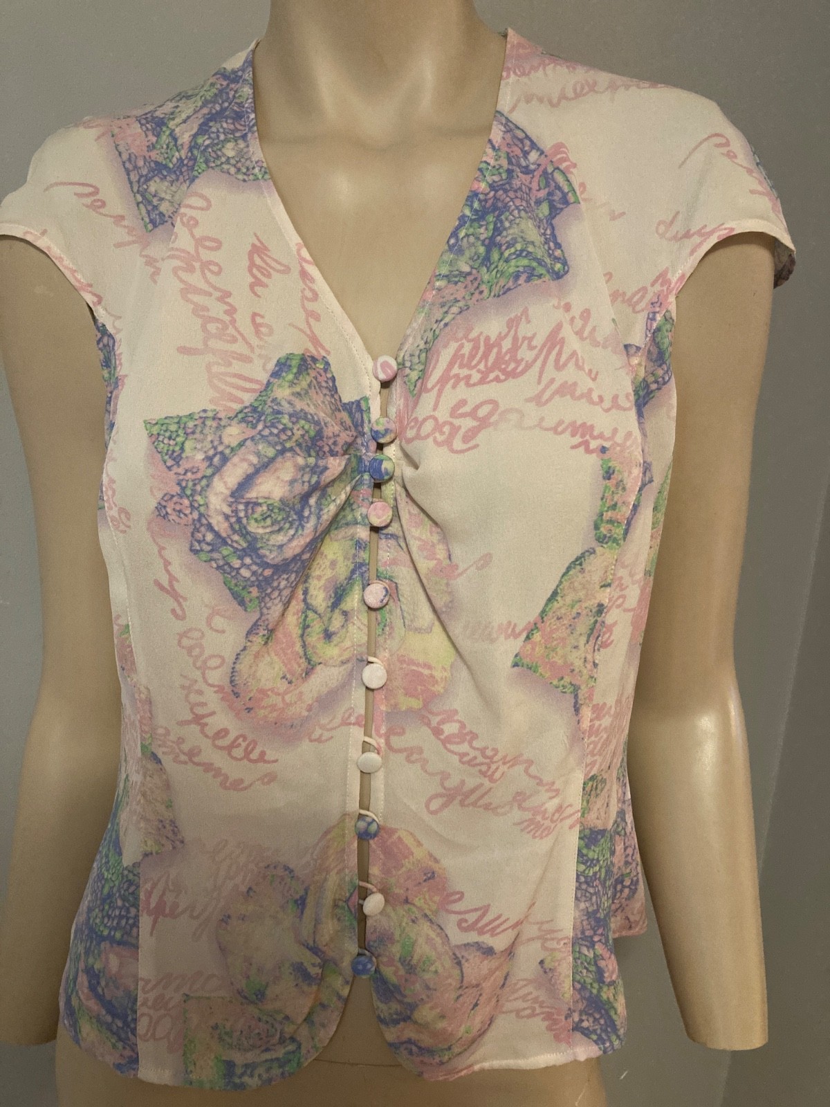 Vintage ESCADA Pink Purple Floral SILK BLOUSE 40 Size 8