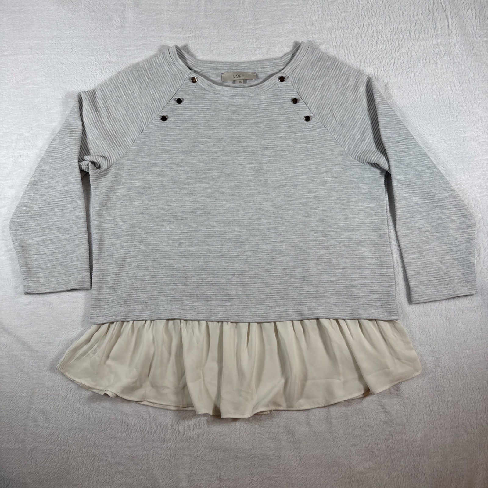 Loft 3/4 Sleeve Gold Embellished Grey Medium Weight Blouse Bottom Top Large