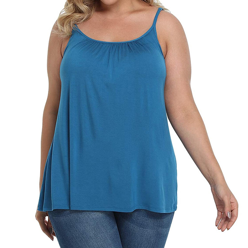 Built in Bra Women Camisole Vest Tank Tops Casual Loose Fit Blouse Top Plus Size