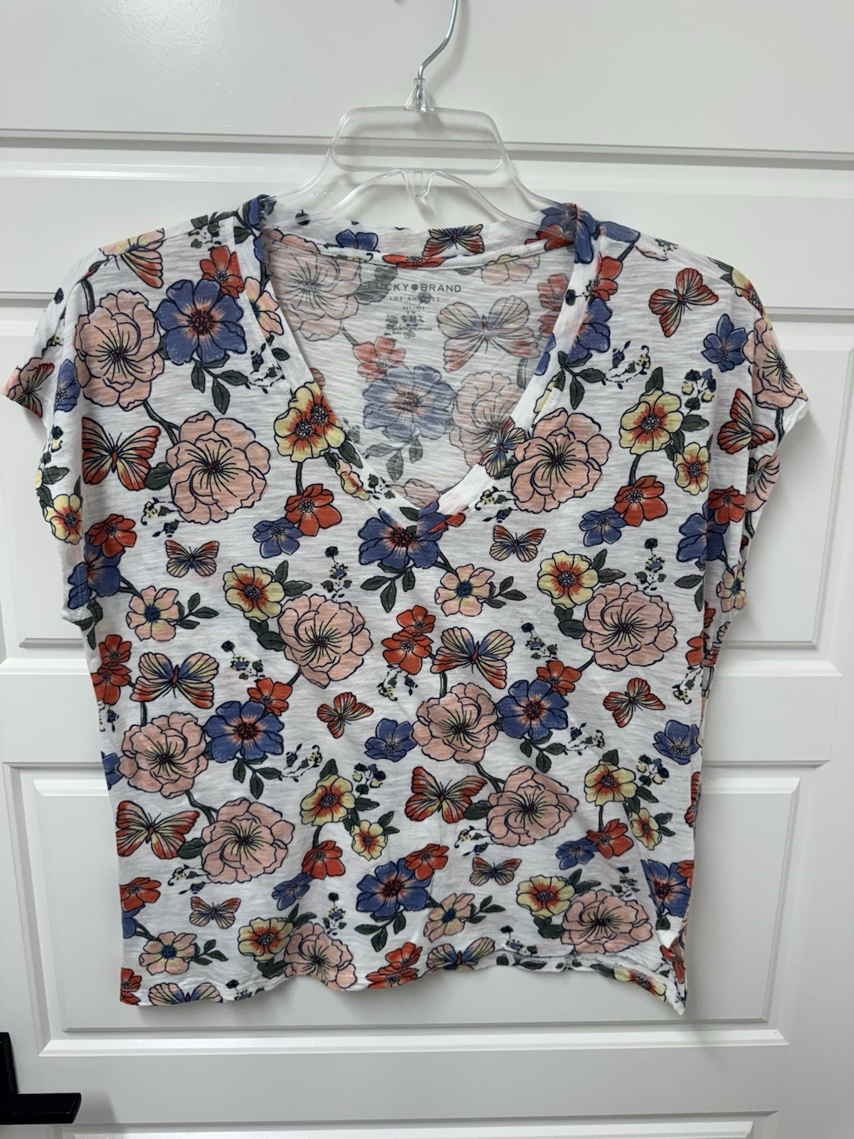 Medium Lucky Brand Women’s Top Blouse Vneck Floral Boho A4
