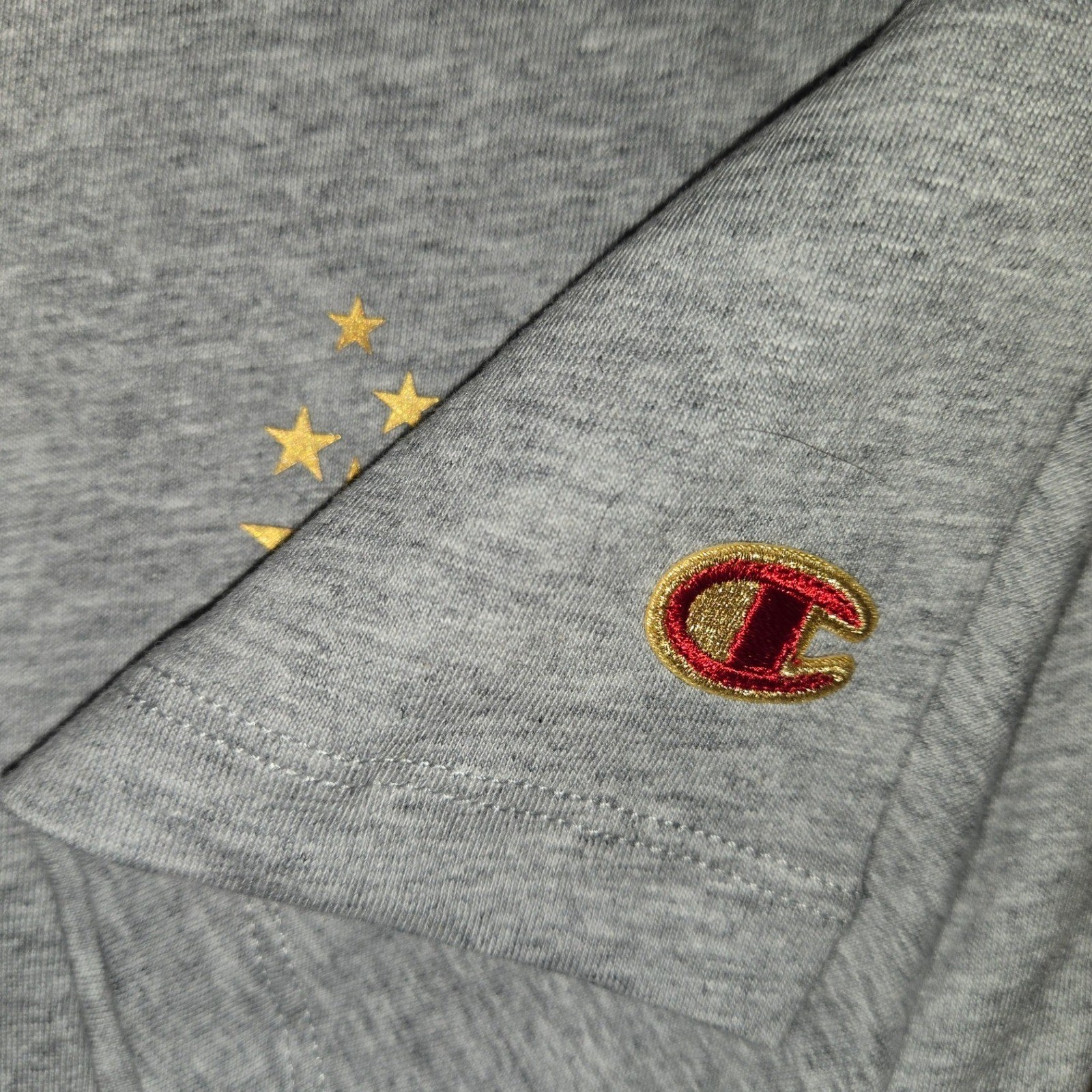 Champion USA Winter Collection Cropped T-Shirt Gray Gold Logo Stars Large