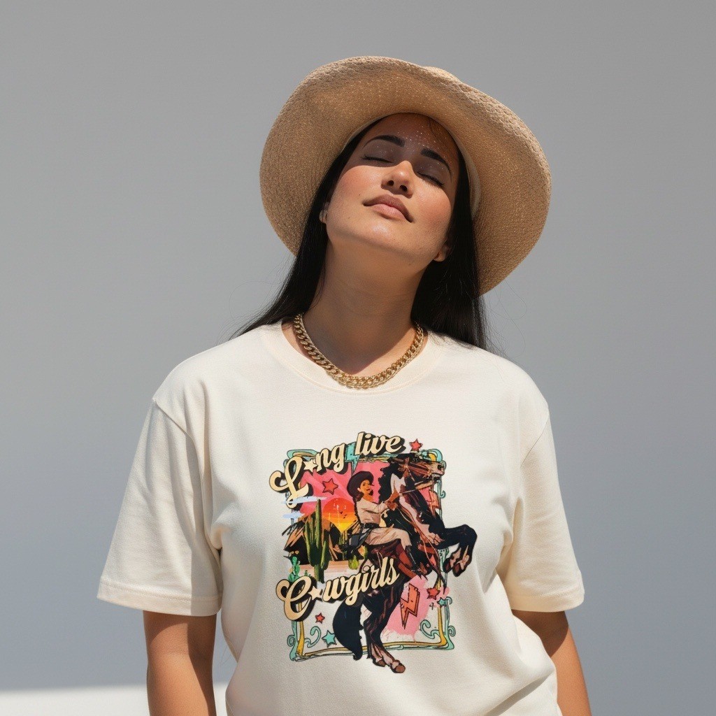 Long Live Cowgirls Graphic T-Shirt Ivory Western Horse Rodeo XL