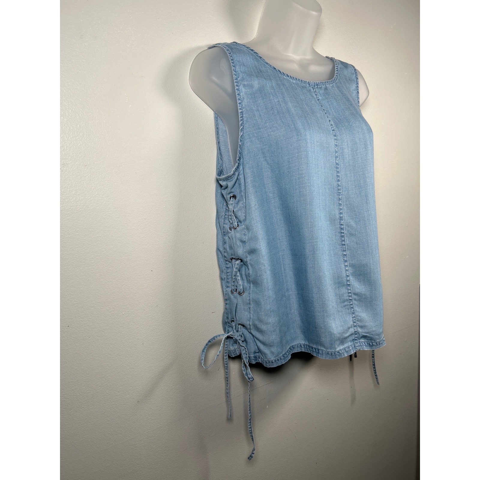 Vince Camuto Womens Top Blue Tencel Lace Up Side Tie Sleeveless Boho Small