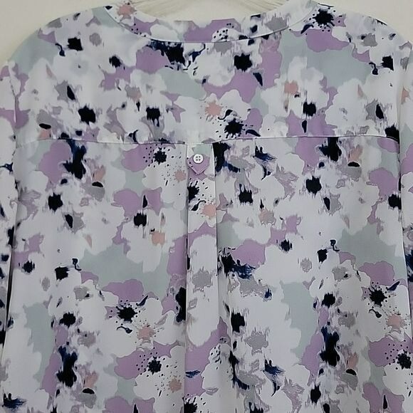 Zac & Rachel White, Purple, Blue & Gray Watercolor Print Tab Sleeve Top XL