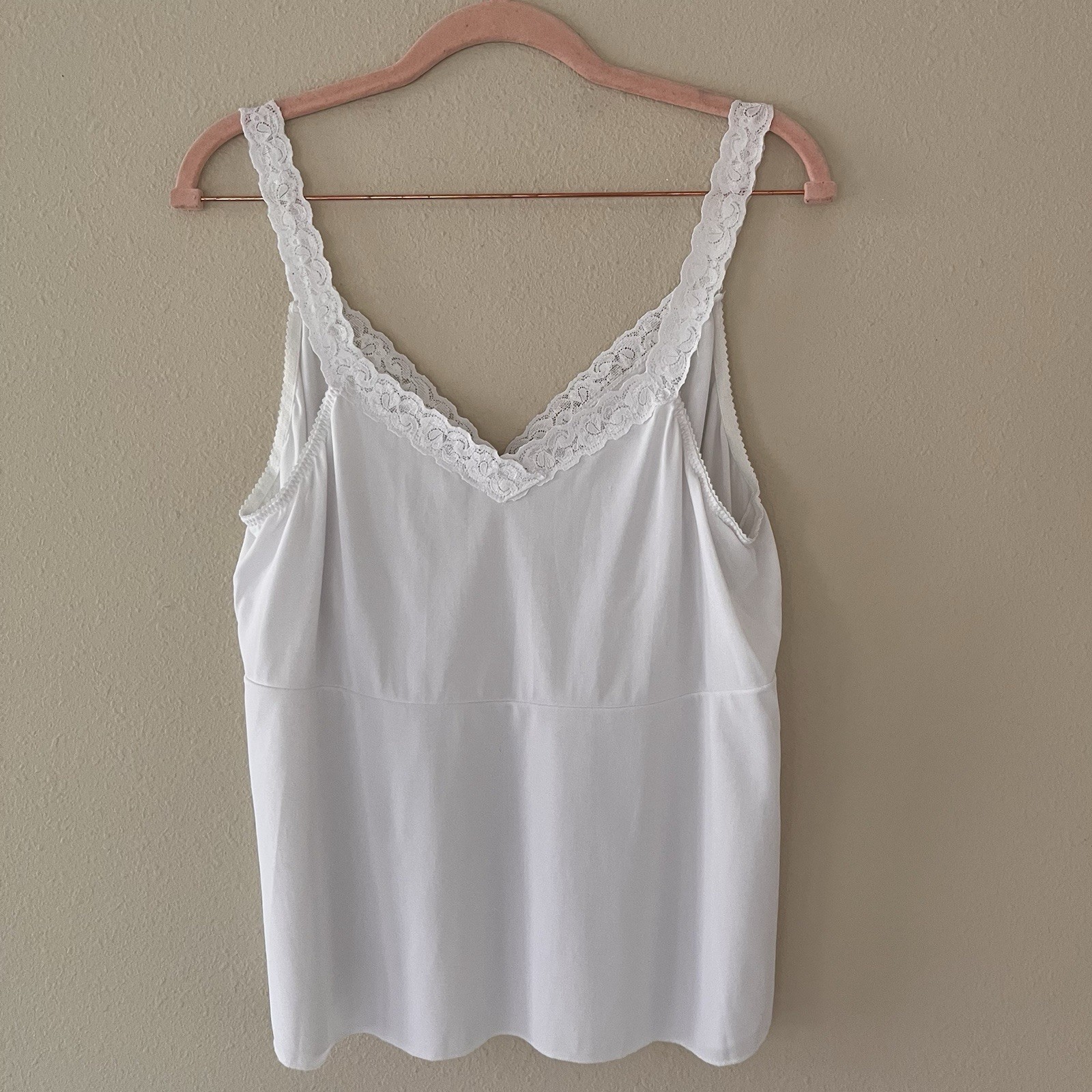 Shadow Line Vintage Babydoll Slip Top Large White Lace Trim Soft Girl Coquette