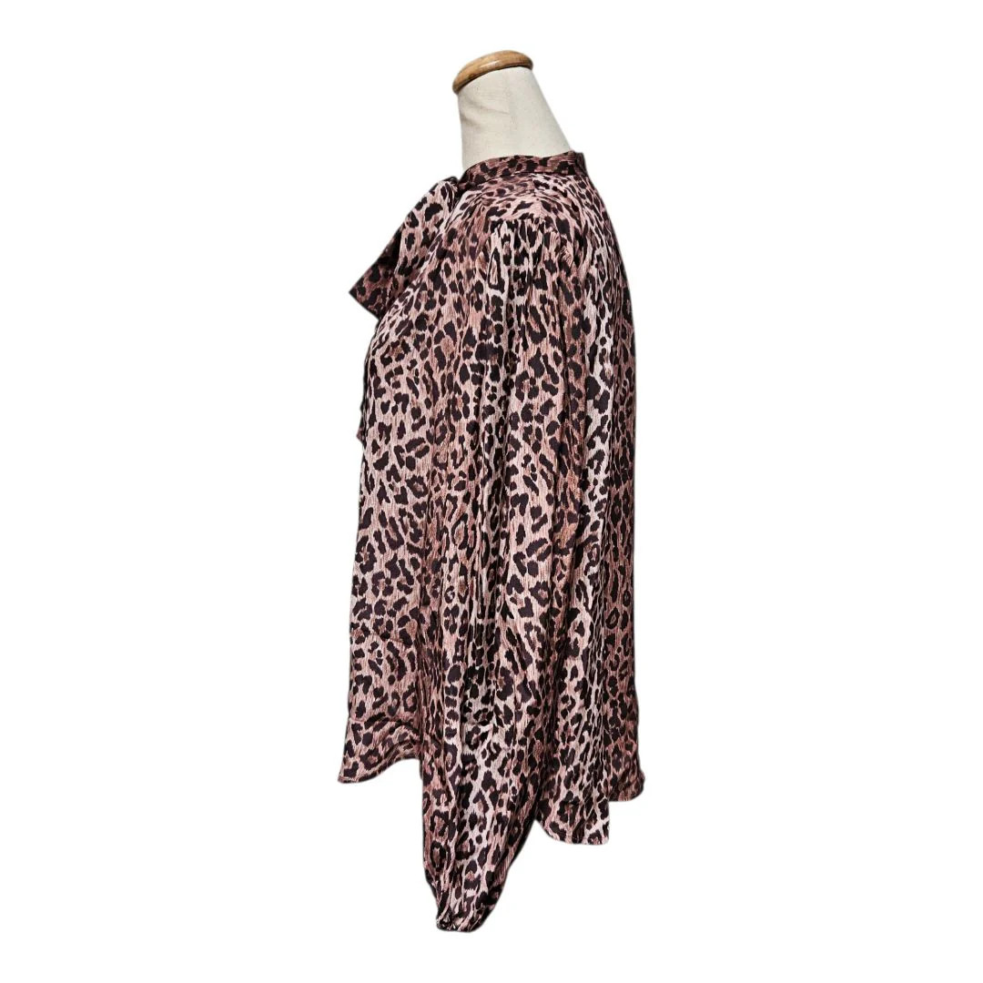 Rixo Silk Leopard Print Tie Neck Blouse Size 38 New With Tags