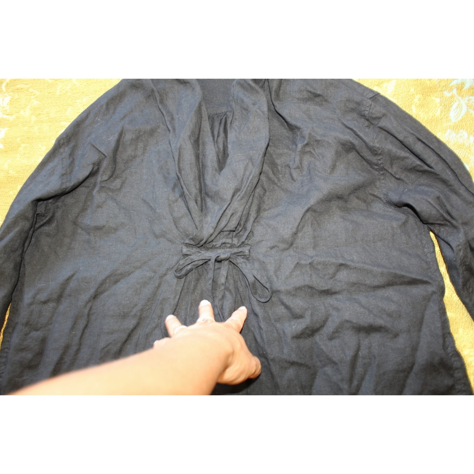 Earth Linen Tunic Top Black Small long-sleeve draped Cowl neckline Lagenlook