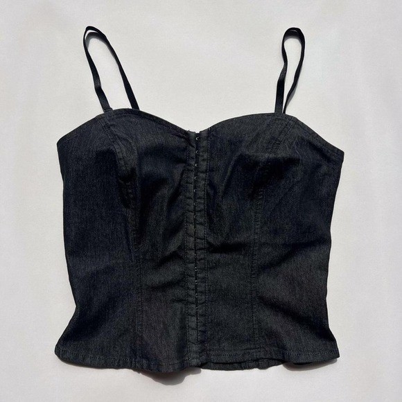 Vintage Y2K/90’s Bisou Bisou Dark Wash Denim Hook and Eye Corset Top