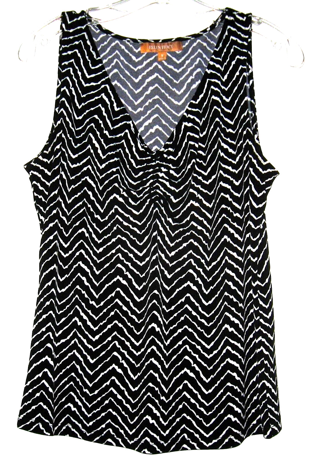 ELLEN TRACY BLACK & WHITE ZIG ZAG PRINT SLEEVELESS TOP – SIZE MEDIUM – EUC