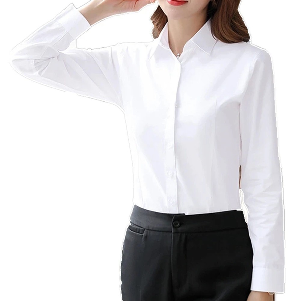 Ladies Office Lady Business Shirt Women Solid Button Up Long Sleeve Blouse