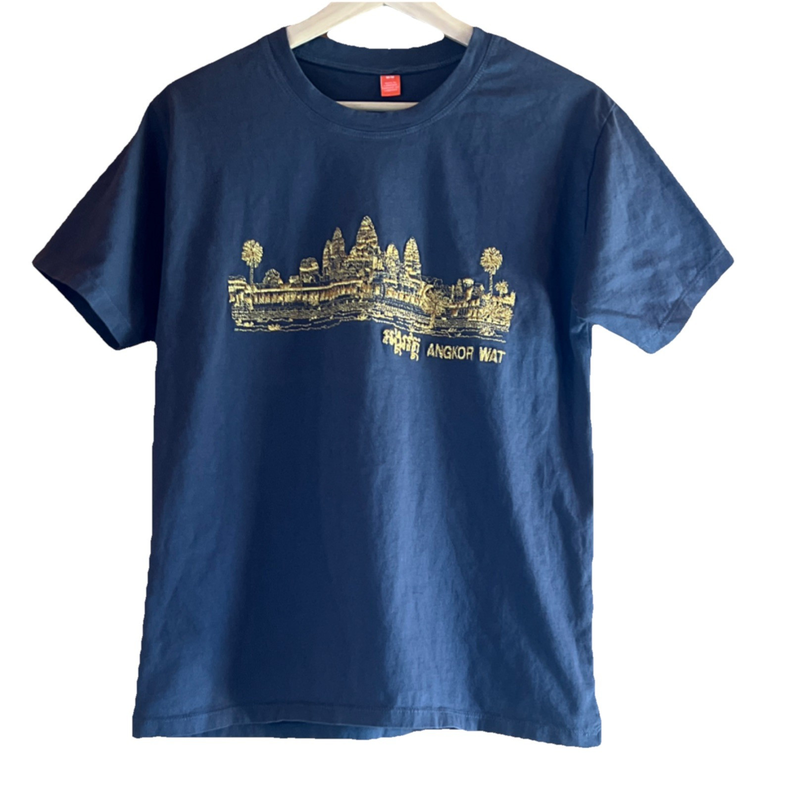 Angkor Wat Cambodian Temple Artisan Handcrafted Gold Embroidered Gray T-Shirt
