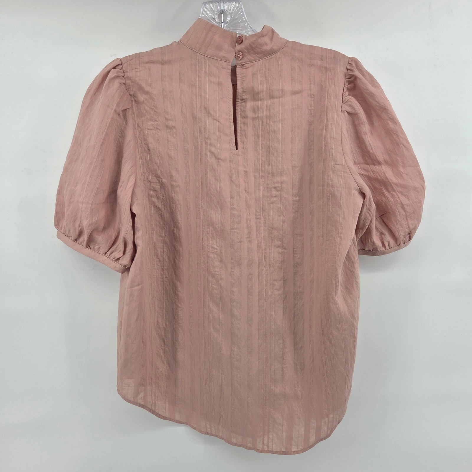 Ann Taylor Blouse XSP Pink Puff Sleeve Mock Neck Stripe NWT Eclectic Feminine