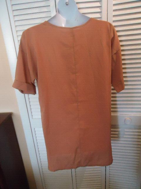 Zanzea Collection Womens Solid Brown Short Cuff Sleeves Crew Neck Top Size XXL