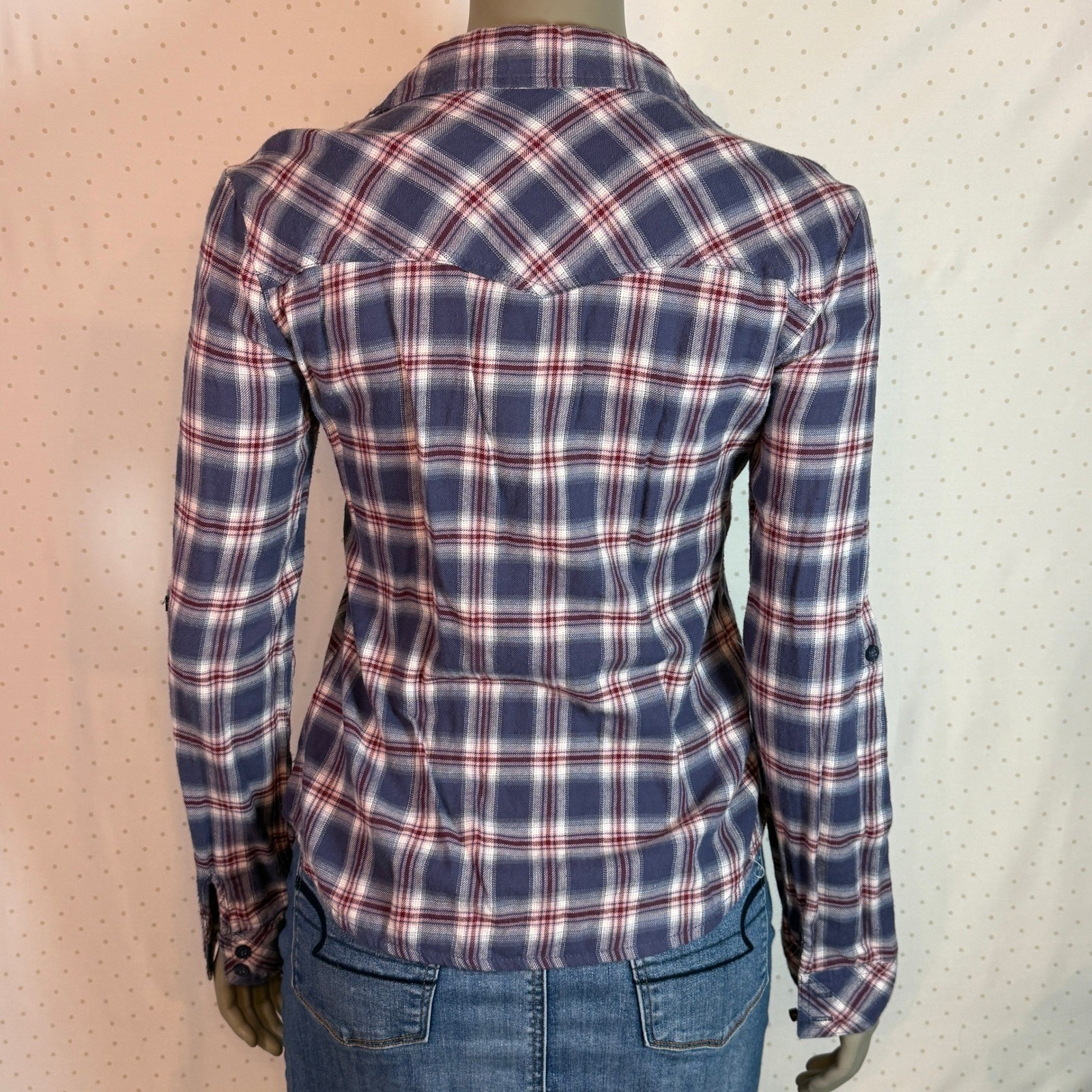 Rare 2009 Plaid Flannel Shirt Blue Burgundy Button Up Bella Swan Style Size