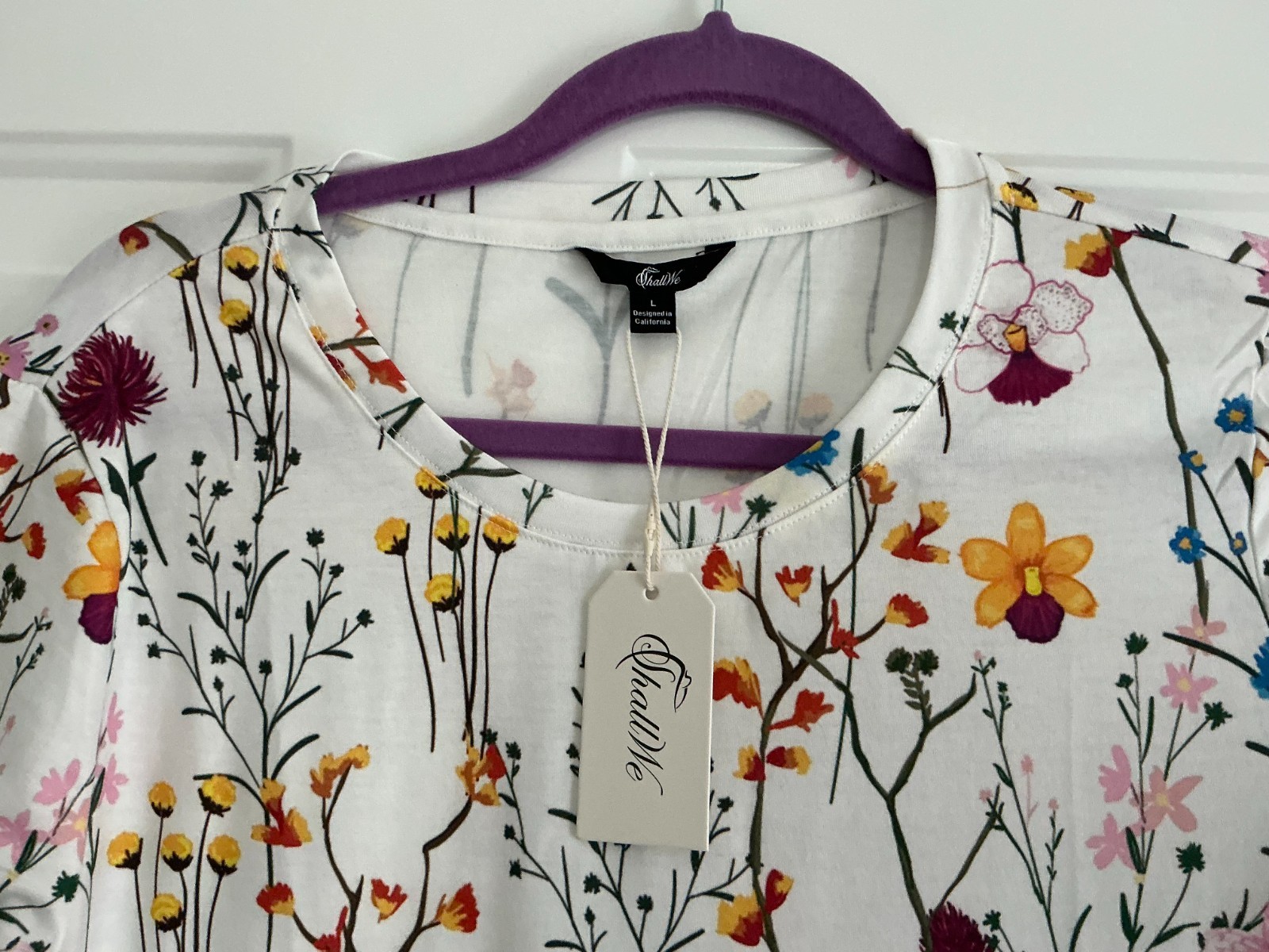 Thats me ladies shirt, bright, cheery, flowers