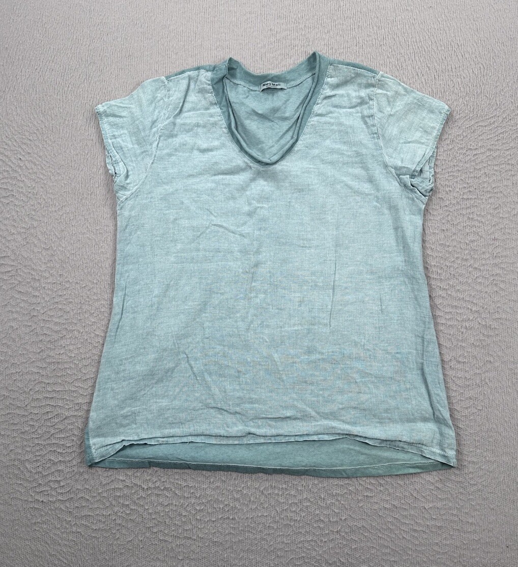 Meo Meli Top Womens One Size Green Blue Linen Sleeveless Shirt Made in Italy