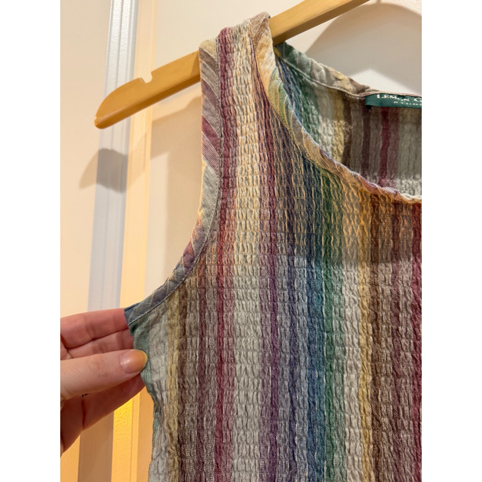 Lemon Grass Studio Rainbow Stripe Crinkle Tank Top Small Sleeveless Scoop Neck