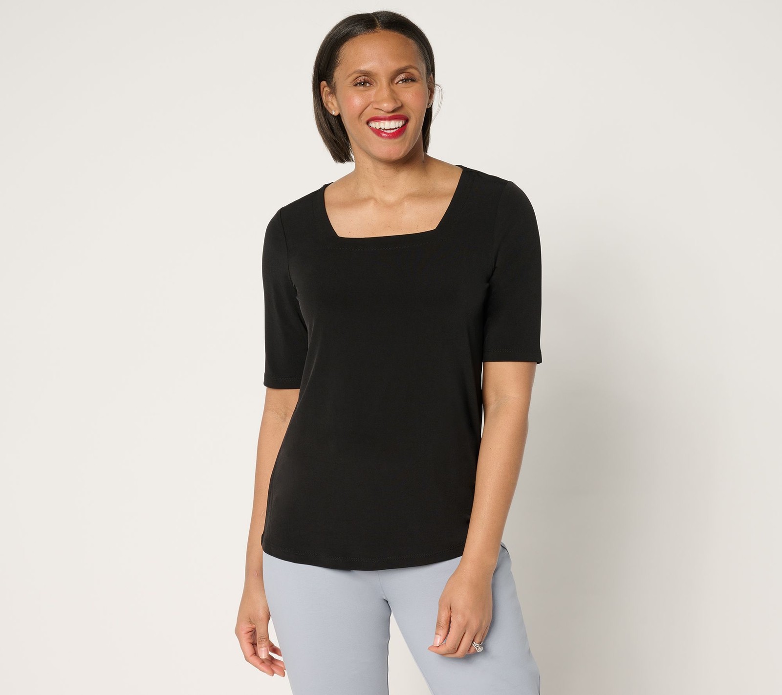 Liberare Women’s Top Sz L Essentials Liquid Knit Square Neck Black A682080