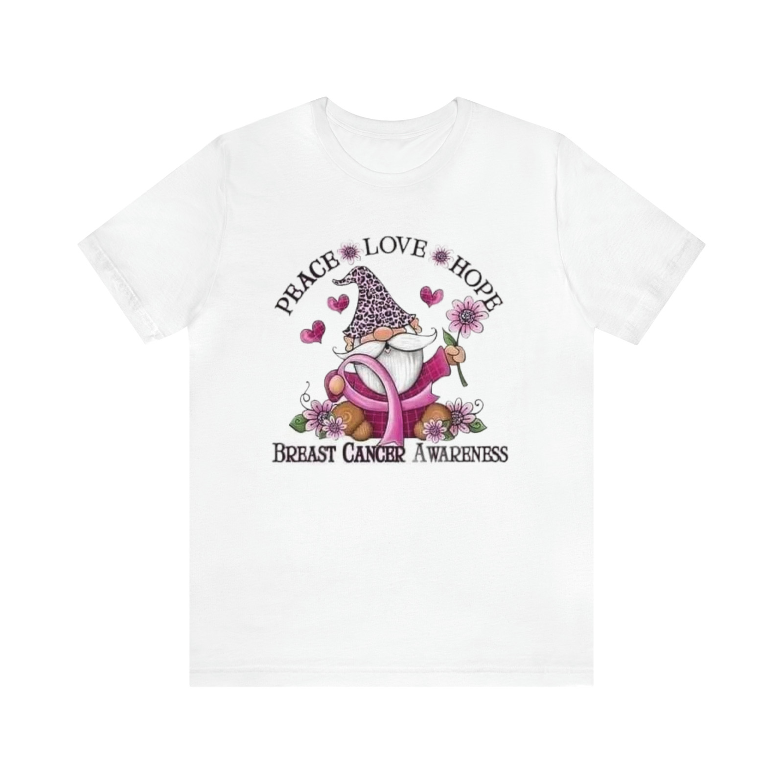 Women’s Breast Cancer Awareness Gnome Love Pink Ribbon Shirt White Medium