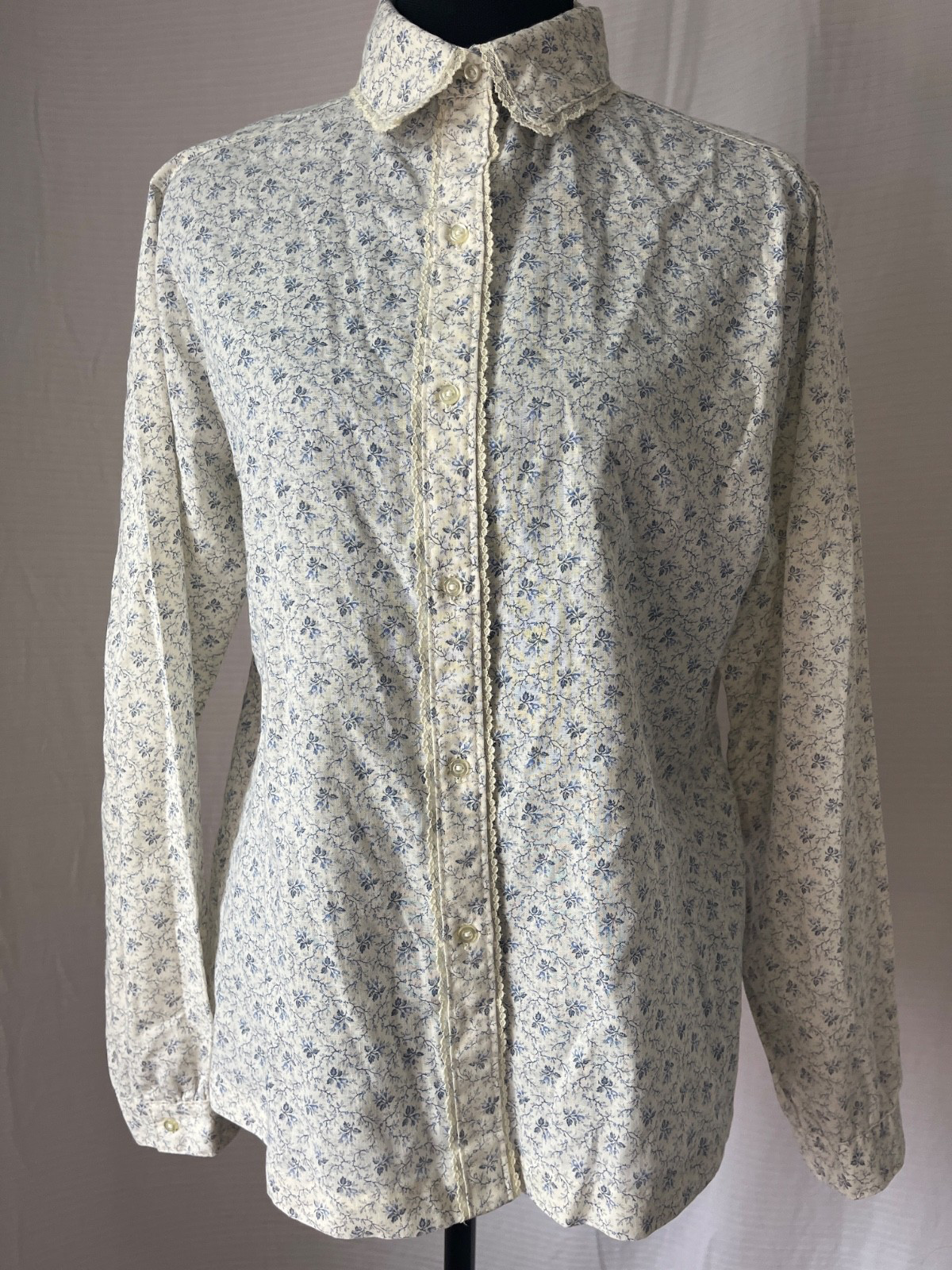 Vintage Woman’s Top Shirt Floral Print Size 10 Granny Cottage-core Peasant Boho