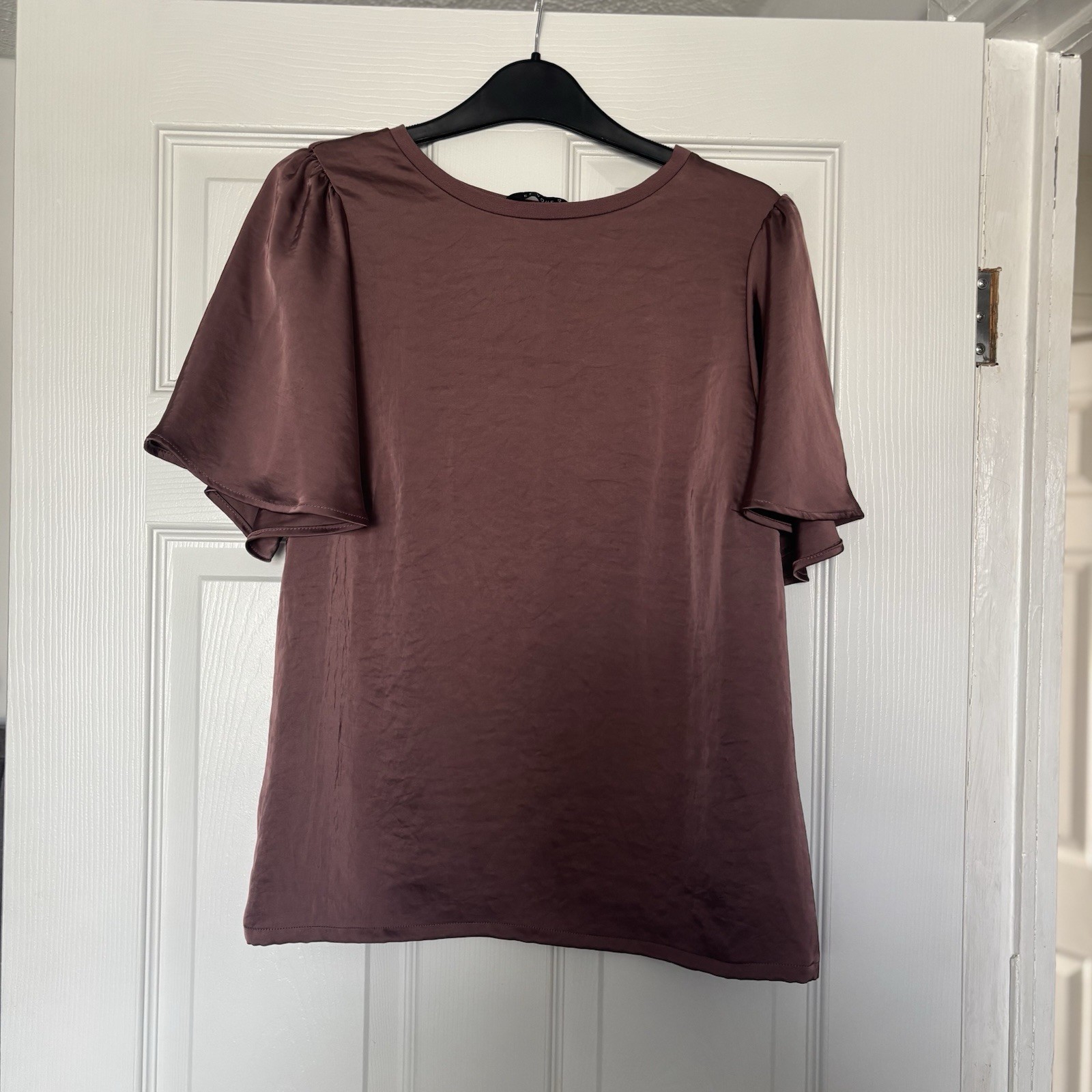Et Vous Mauve Top Short Angel Sleeve Size 12 VGC Round Neck Silk Jersey