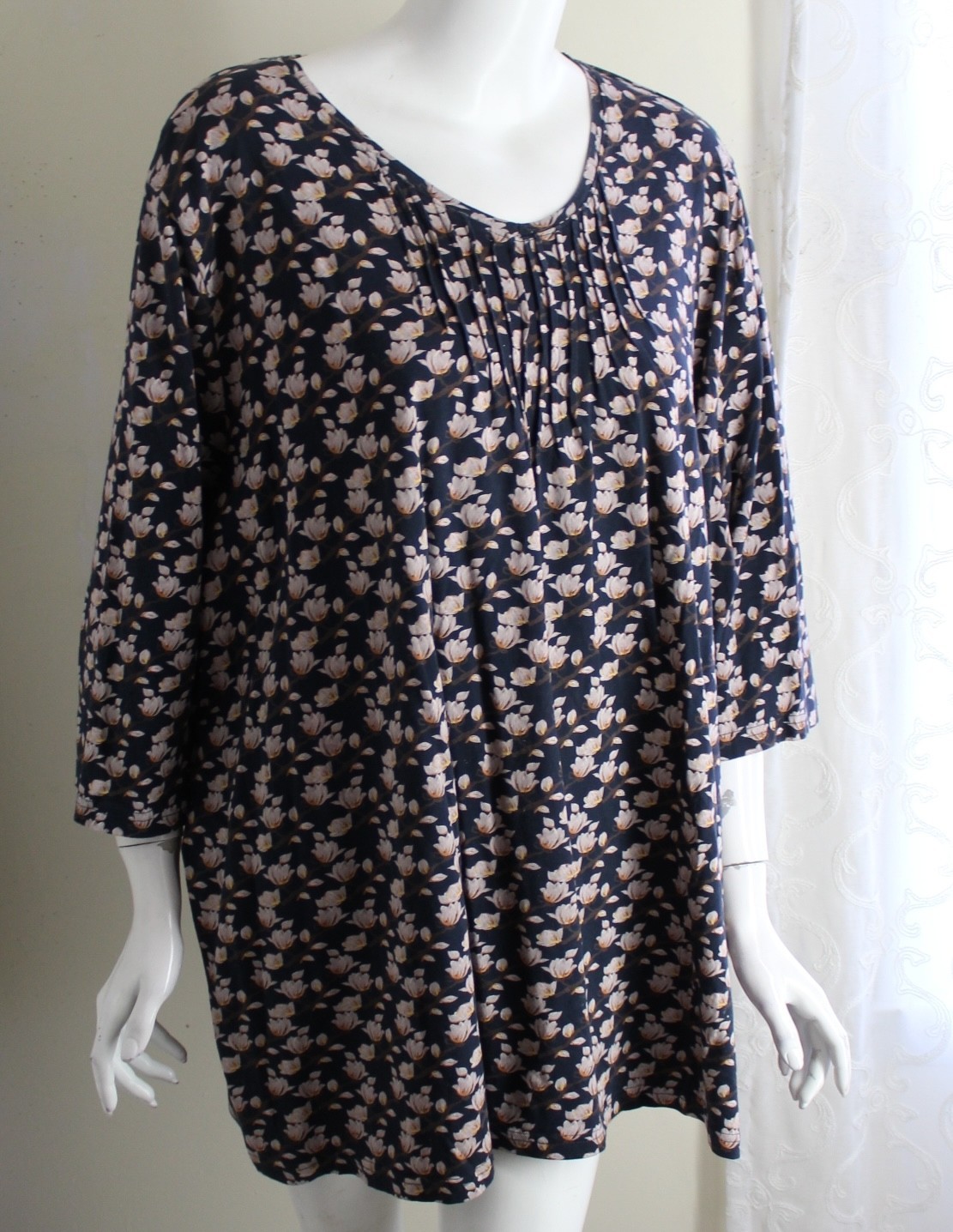 Ulla Popken 28 30 3X Funky Japanese Lotus Leaf Asian Comfy Blouse Shirt Top